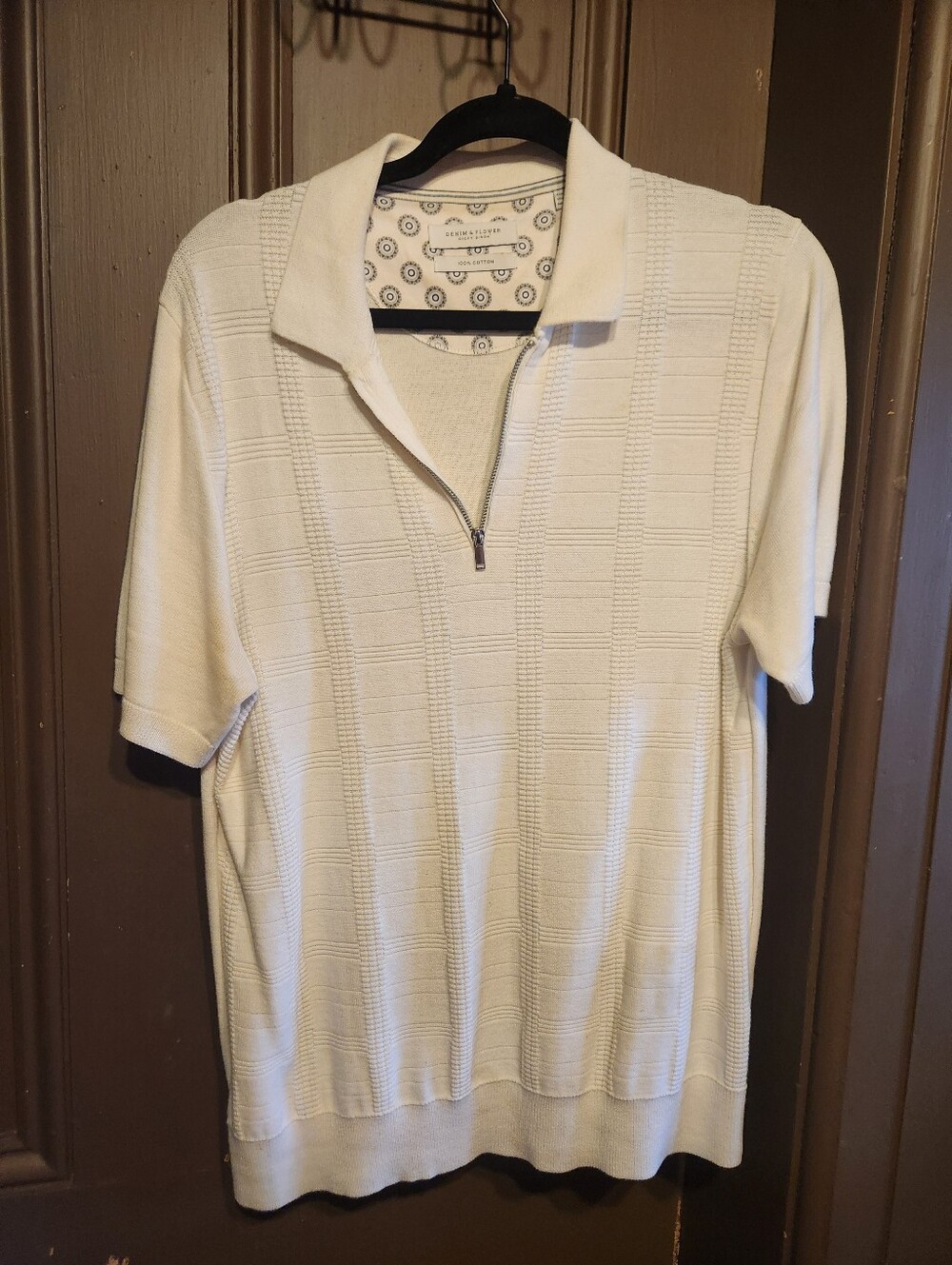 Men's Cream Knit Zip Polo Shirt